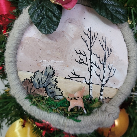 Christmas Ornament Hand Painted Macrame Upcycled Deer - Picture 2 of 4